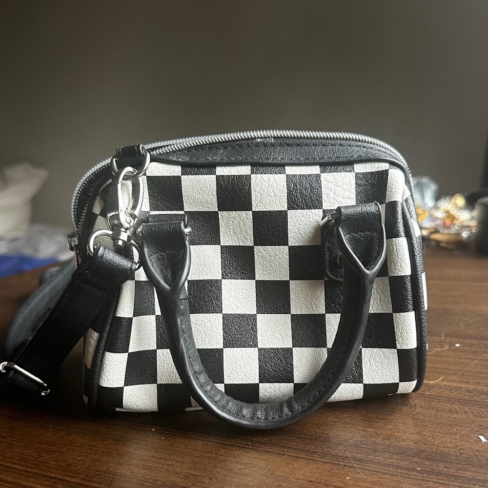 No Boundaries Faux Leather Mini Checkered Purse w/ Adjustable Cross body